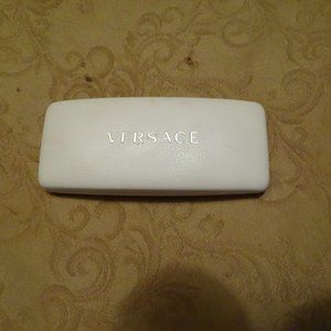 Versace eyeglass case, white, black velvet-like interior, highest of fashion